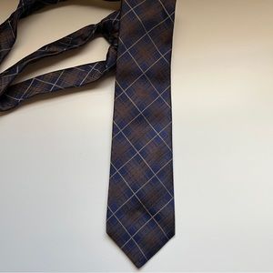 Vintage 1901 Brown Blue Plaid Silk Tie formal wedding tartan old money holiday